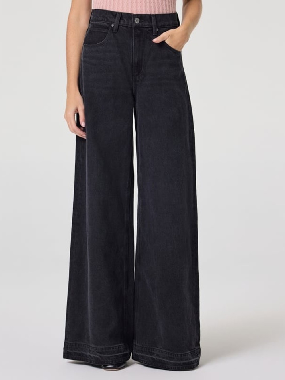 PAIGE Cameron Undone Finished Hem Boho Black Wide Leg Jeans - size 26 - NWT